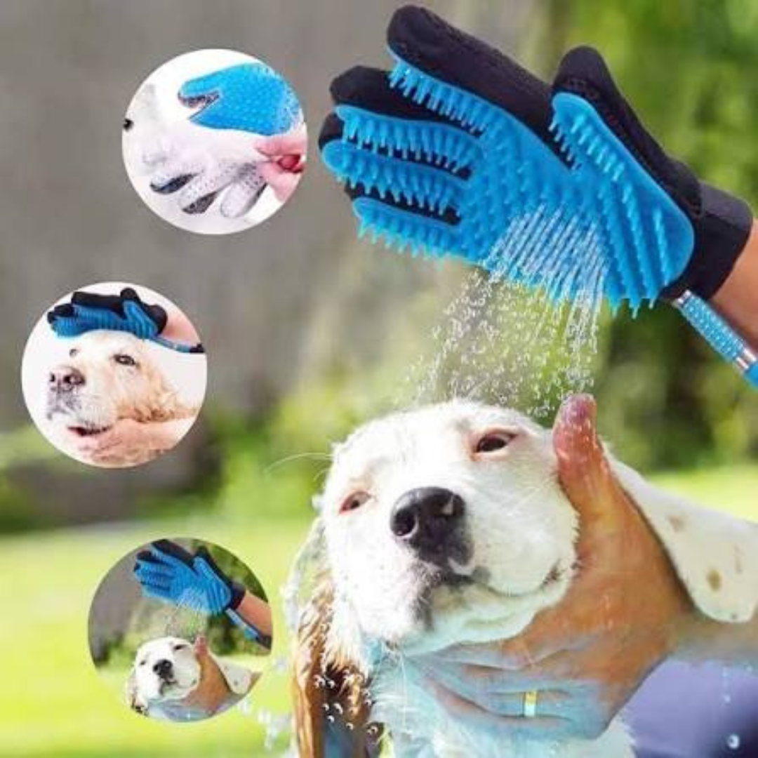 Manguera para baño de mascotas con guante