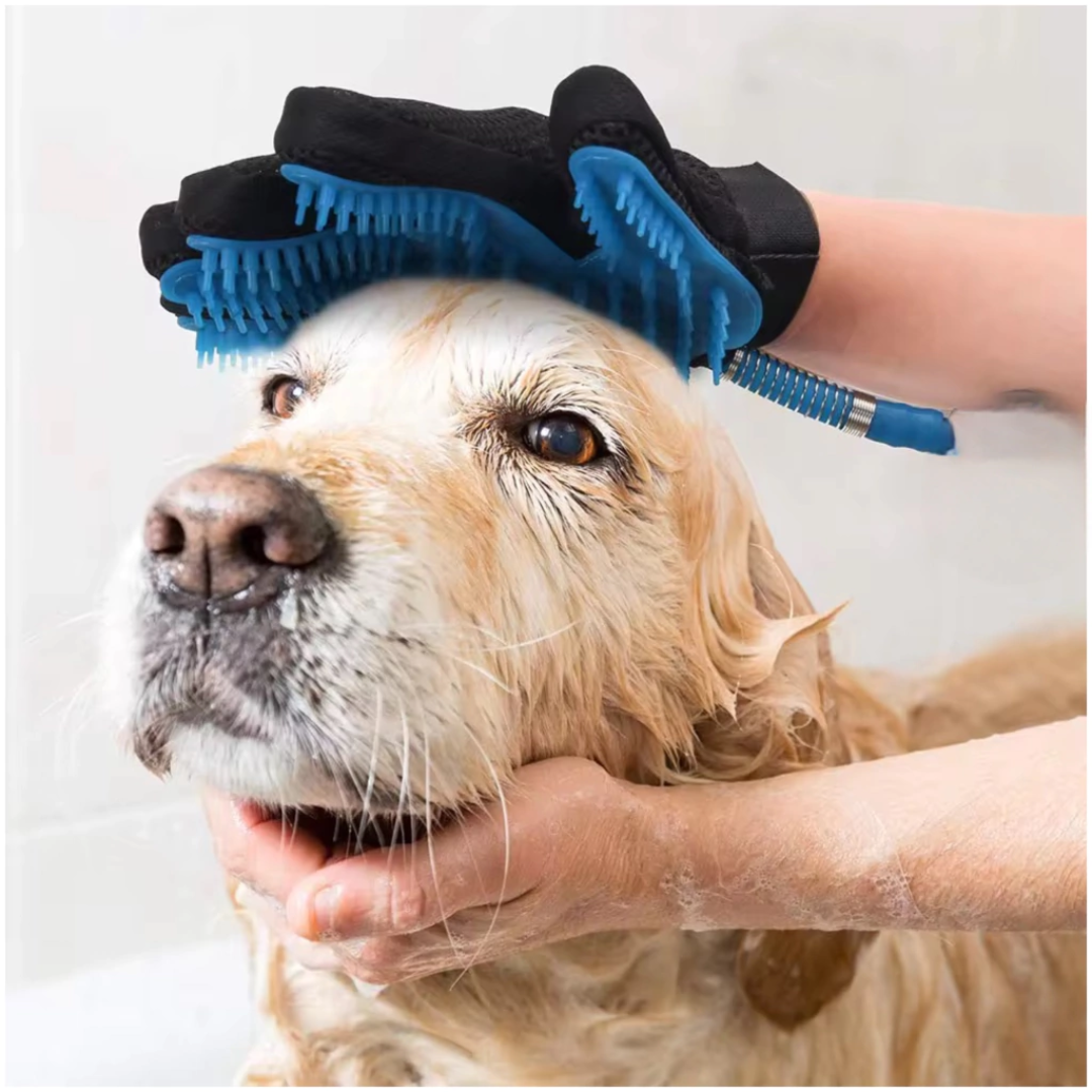 Manguera para baño de mascotas con guante