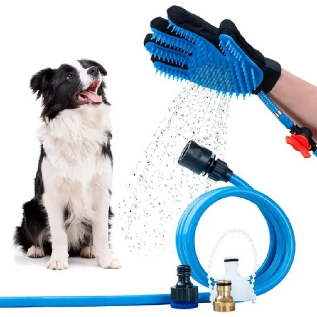 Manguera para baño de mascotas con guante
