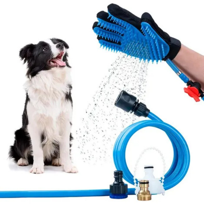 Manguera para baño de mascotas con guante